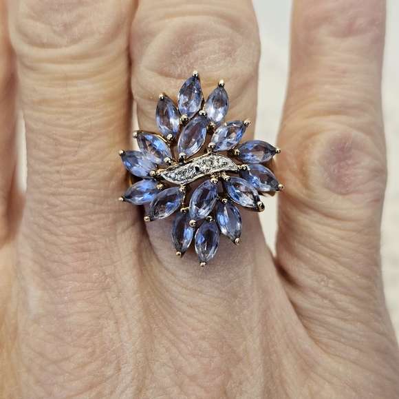 Gorgeous Waterfall Tanzanite & Diamond Ring Vermeil Size 7! - Picture 8 of 8